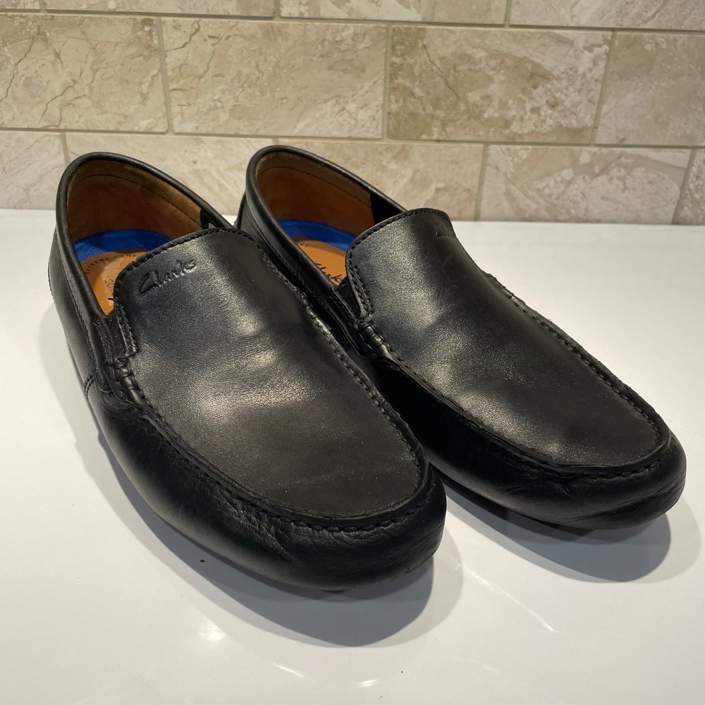Clarks Collection Markman Plain Black Leather Driving Loafers Mens 8.5 M